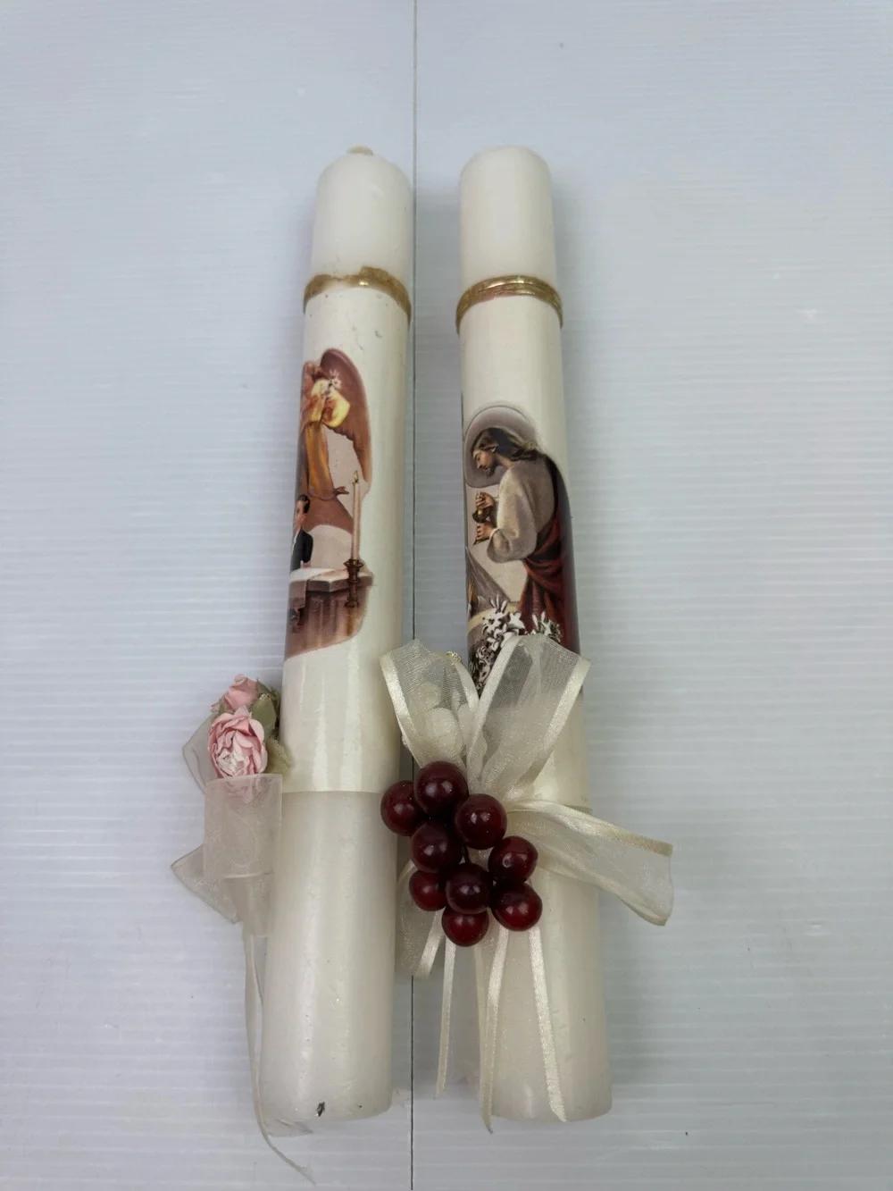 VTG First Holy Communion Decorative Candle Set Pair Boy & Girl Catholic Decor